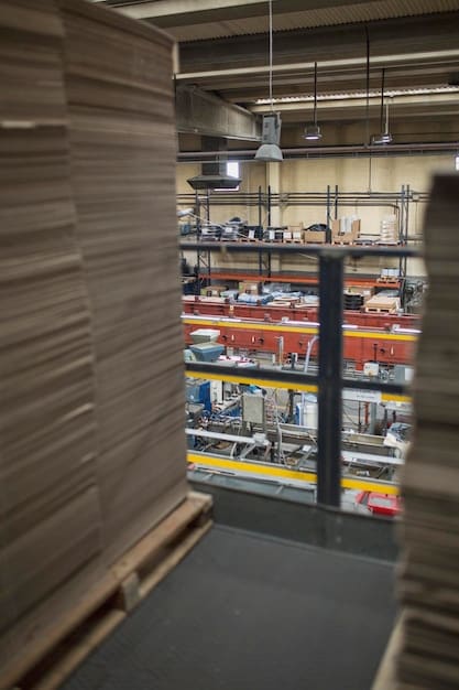 An interior shot of a micro-warehouse, showcasing an efficient layout with shelves and automated picking systems. Workers are seen efficiently picking and packing orders, emphasizing the fast-paced nature of micro-fulfillment.