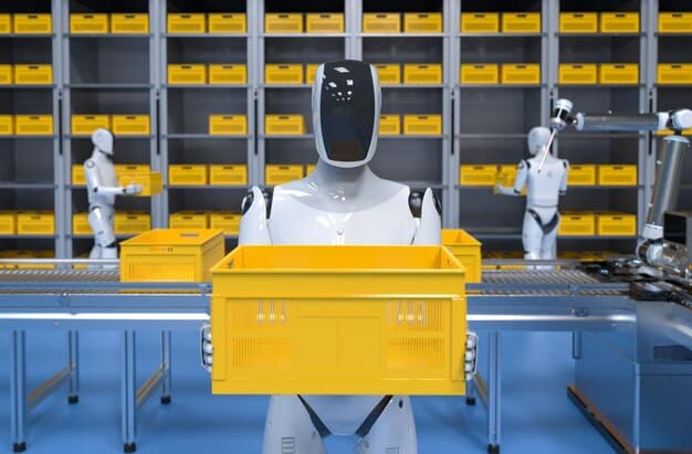 A close-up of a robotic arm precisely picking an item from a shelf in a warehouse, demonstrating the accuracy and speed of robotic picking systems.