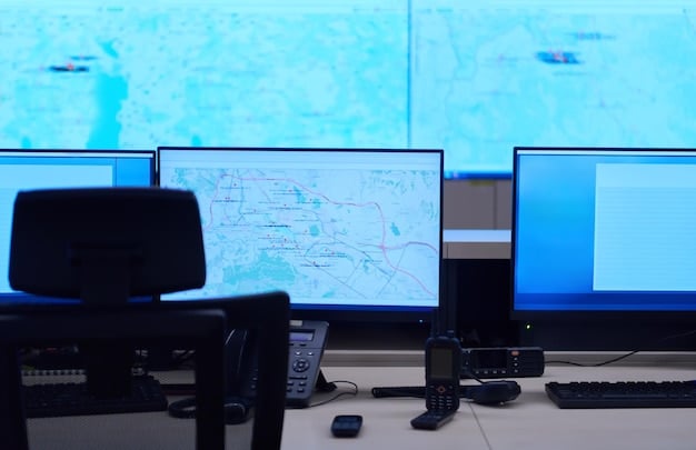 A security operations center (SOC) with large screens displaying network traffic, security alerts, and data analysis dashboards, illustrating the monitoring and response capabilities needed to maintain data security.
