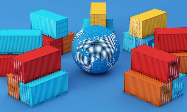 A visual depiction of a congested port in the United States, with numerous shipping containers and trucks, symbolizing the inefficiencies and complexities of the current logistics supply chain.