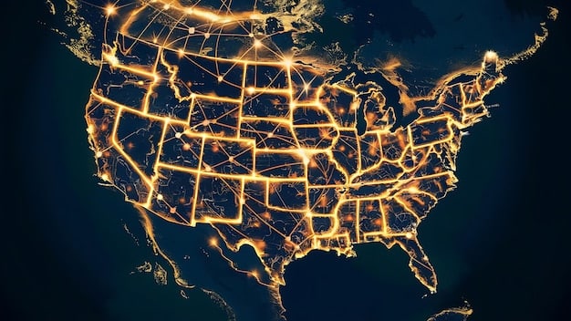 A map of the United States highlighting key locations where 3D printing hubs are emerging. The hubs are connected by efficient transportation routes, illustrating the decentralized nature of on-demand manufacturing. The focus should be on demonstrating the geographic distribution and connectivity of the new logistics network.