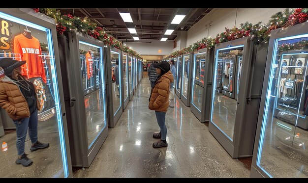 A network of smart lockers in a busy urban environment, displaying packages ready for customer pickup. The backdrop shows a mix of residential and commercial buildings, indicating the convenience of these lockers for urban dwellers.