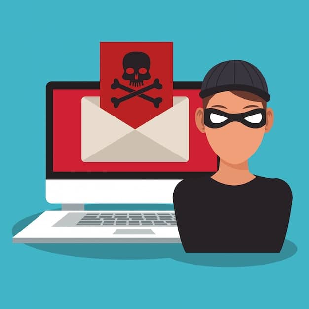 A graphic representation of a phishing email attempt, showing a fraudulent email designed to look like a legitimate logistics company communication, requesting sensitive information. A warning sign is overlaid on the email.