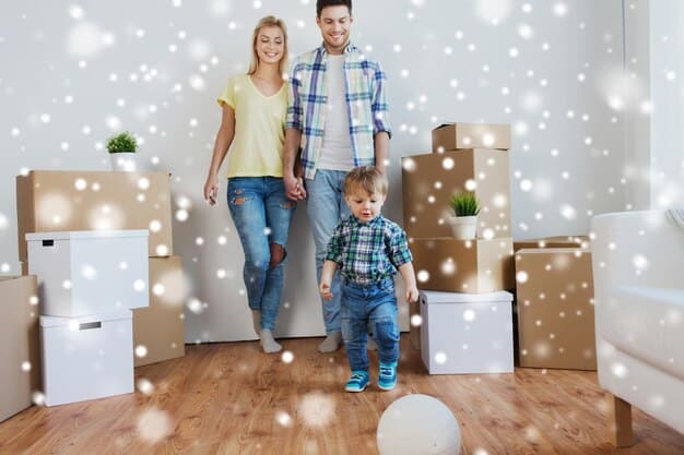 A happy family standing next to their new electric vehicle, holding a sign that reads 