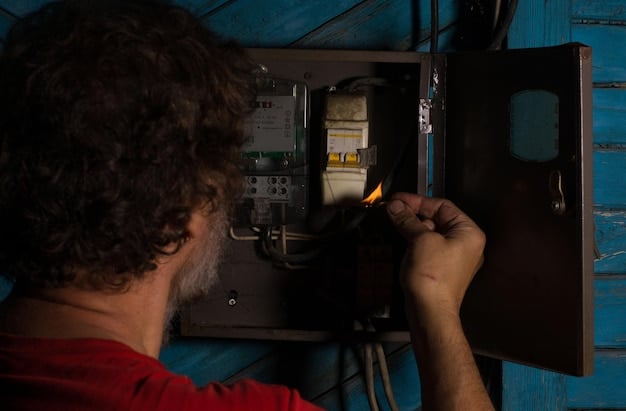 A close-up view of an electrician working on the electrical panel in the basement of an apartment building, the panel is older, and they are carefully labeling wires and circuits, with a focus on safety and precision, there is a sense of technical expertise and attention to detail.