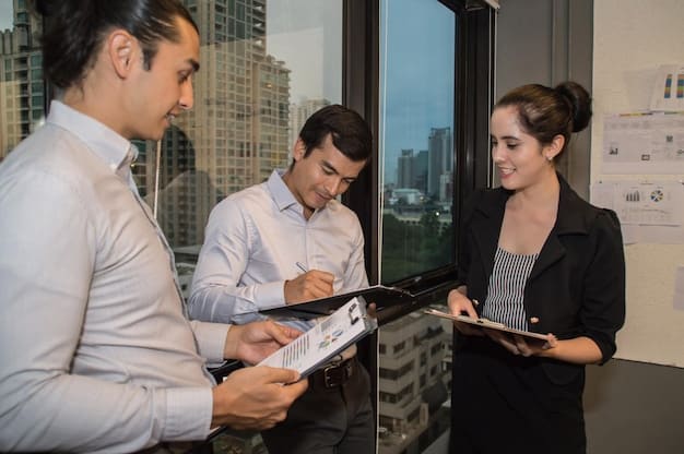 Meeting scene in a modern office, featuring government officials, urban planners, and technology executives discussing smart city project proposals. The image emphasizes collaboration, policy alignment, and strategic planning for successful smart city initiatives.