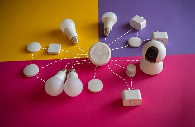 A digitally enhanced image showing a network of sensors and devices communicating with each other in a smart city. The network includes sensors on streetlights, traffic signals, and buildings, all connected to a central data hub that is analyzing and distributing information in real-time.