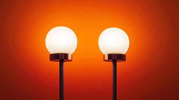 A side-by-side comparison of an old, inefficient incandescent bulb and a modern LED bulb. The LED bulb is visibly brighter and has a label indicating a much lower wattage. A small infographic highlights the estimated lifespan and energy consumption differences between the two bulb types.