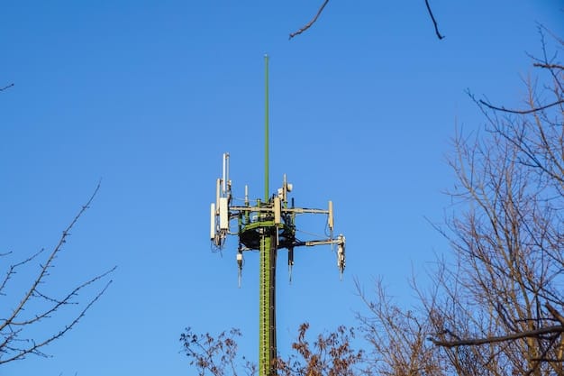 A close-up of a 5G antenna installed on a streetlight in a US city, with a blurred background showing urban traffic and pedestrians. The image should highlight the integration of 5G infrastructure into existing city infrastructure.