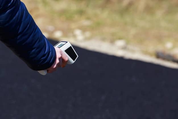 A close-up shot of a parking sensor embedded in the asphalt, showing its connection to a wireless network and data transmission to a central management system.