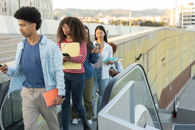 A diverse group of people using a shared autonomous vehicle in a bustling downtown area, emphasizing accessibility and social inclusion in the future of transportation.