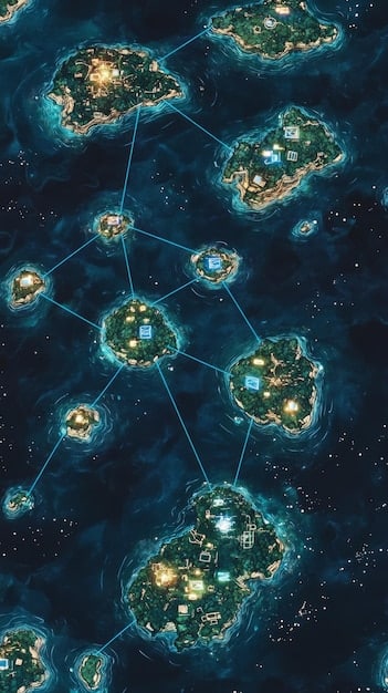 A digital illustration showing a blockchain network with interconnected nodes, highlighting the decentralized and secure nature of the technology.