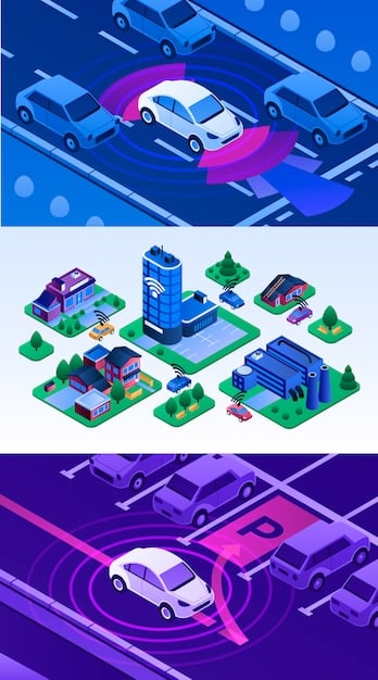 A detailed graphic illustrating the various sensors and safety systems within an autonomous vehicle, highlighting features like lidar, radar, cameras, and emergency braking systems.