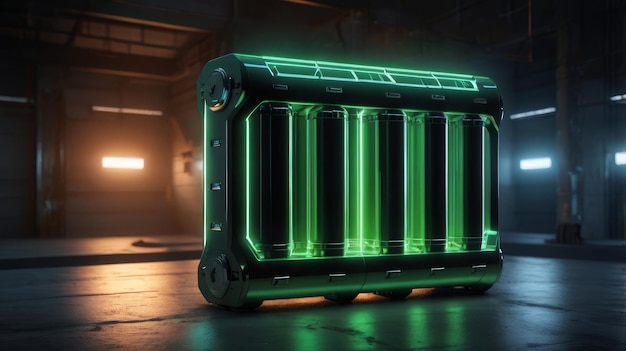 A depiction of a secure, modern US factory producing advanced electric vehicle batteries, fortified with digital security systems and physical barriers, emphasizing the robustness and protection of domestic production.
