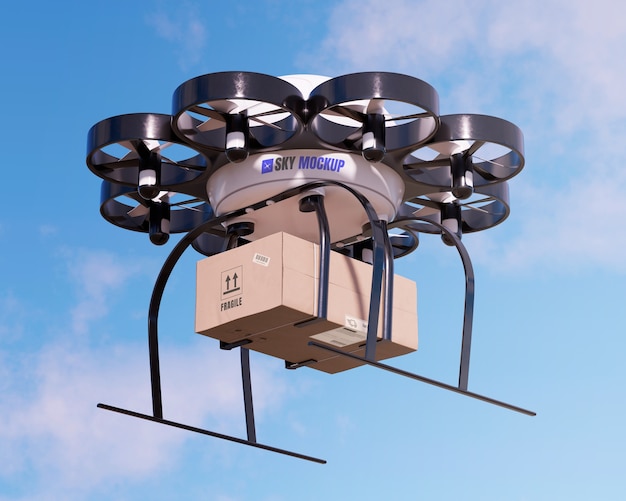A close-up of a delivery drone equipped with sensors and a secure package container, highlighting the technological aspects of drone delivery.