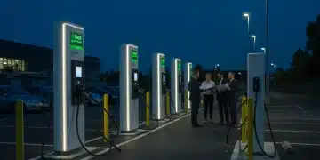 Maximize EV Charging Tax Credits: 90-Day Window Before Q3 2026 Commercial EV charging station with professionals discussing investment strategies.